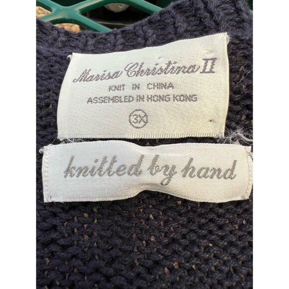 Vintage 80s Marisa Christina hand knit patriotic bear hearts stars cardigan 3X - Picture 6 of 11